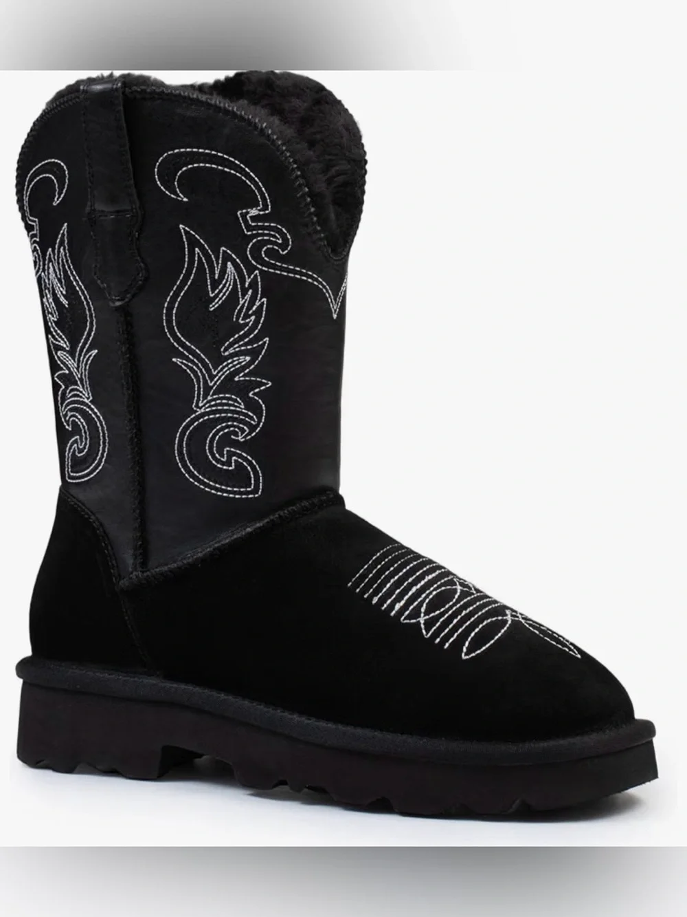 Brand New! Women's Black Shearling-Lined Western Stitch Boot (Size: 9/ EU: 40)